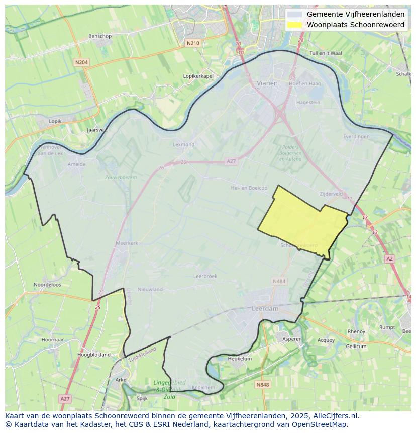 Afbeelding van de woonplaats Schoonrewoerd op de kaart.
