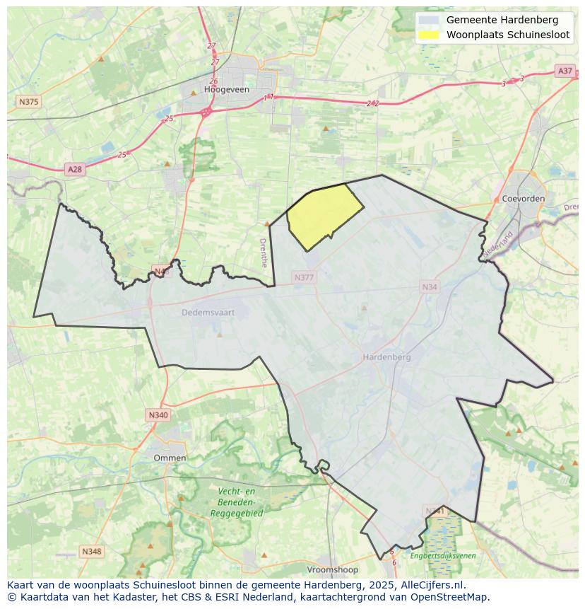 Afbeelding van de woonplaats Schuinesloot op de kaart.