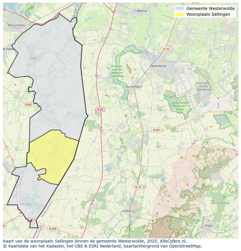 Afbeelding van de woonplaats Sellingen op de kaart.