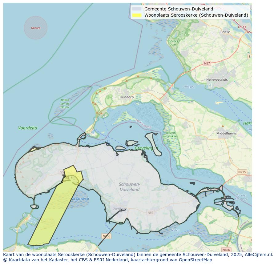 Afbeelding van de woonplaats Serooskerke op de kaart.