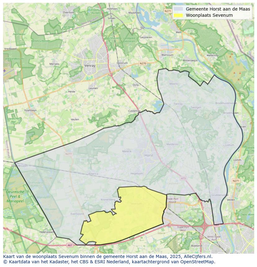 Afbeelding van de woonplaats Sevenum op de kaart.