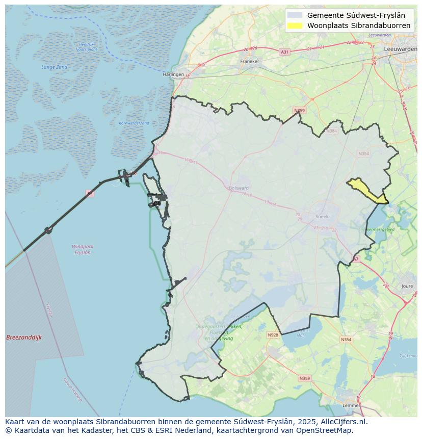 Afbeelding van de woonplaats Sibrandabuorren op de kaart.