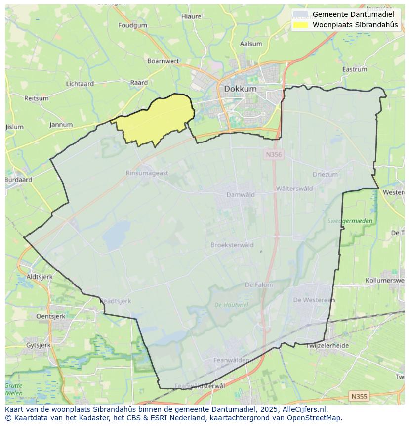 Afbeelding van de woonplaats Sibrandahûs op de kaart.