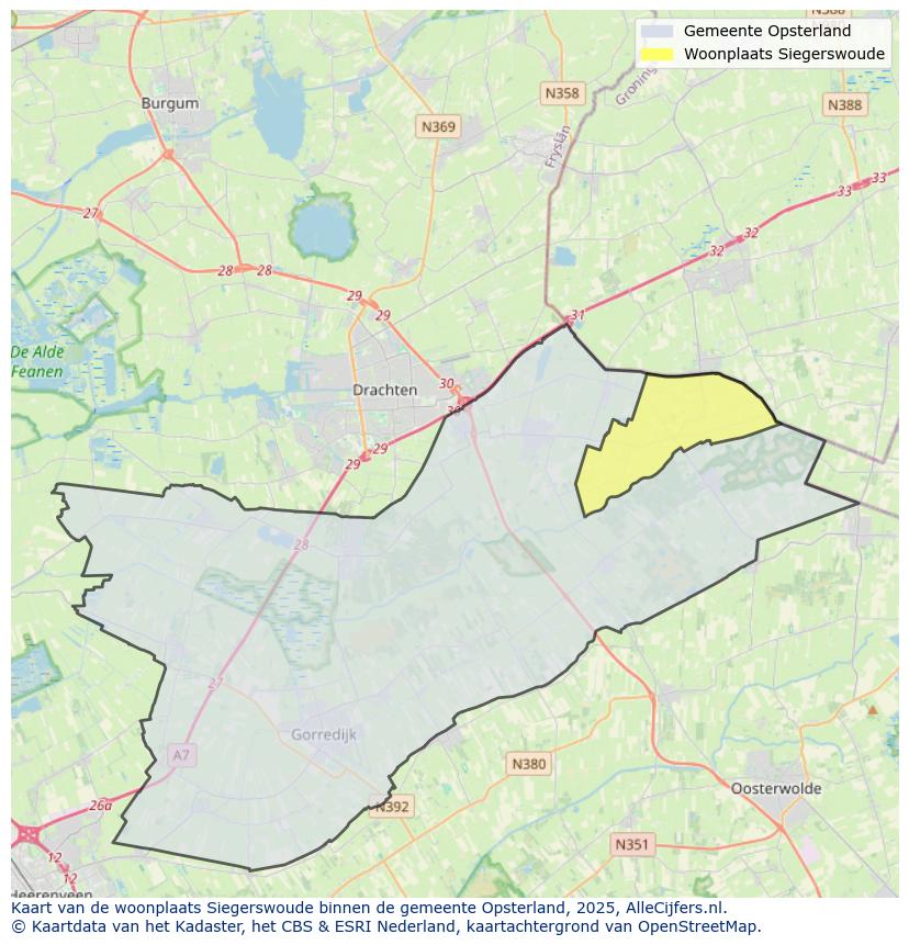 Afbeelding van de woonplaats Siegerswoude op de kaart.