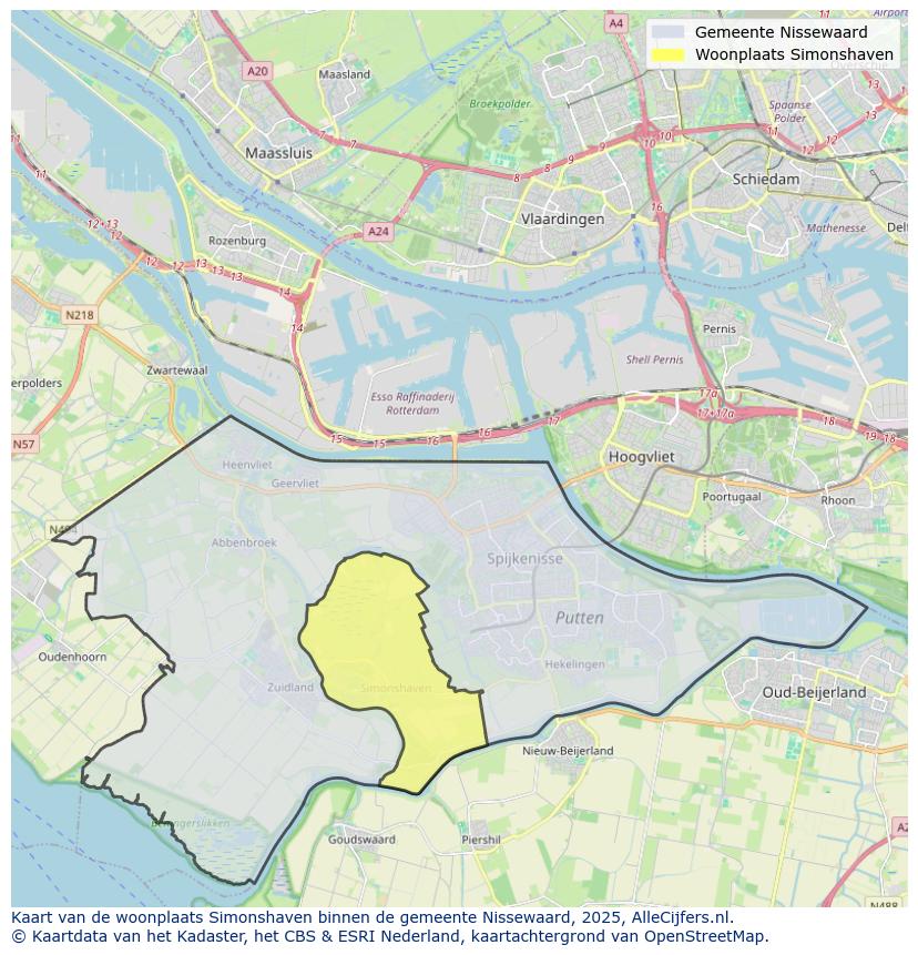 Afbeelding van de woonplaats Simonshaven op de kaart.