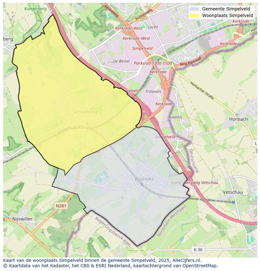 Afbeelding van de woonplaats Simpelveld op de kaart.