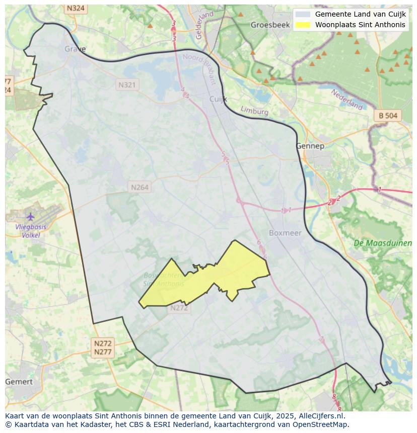 Afbeelding van de woonplaats Sint Anthonis op de kaart.