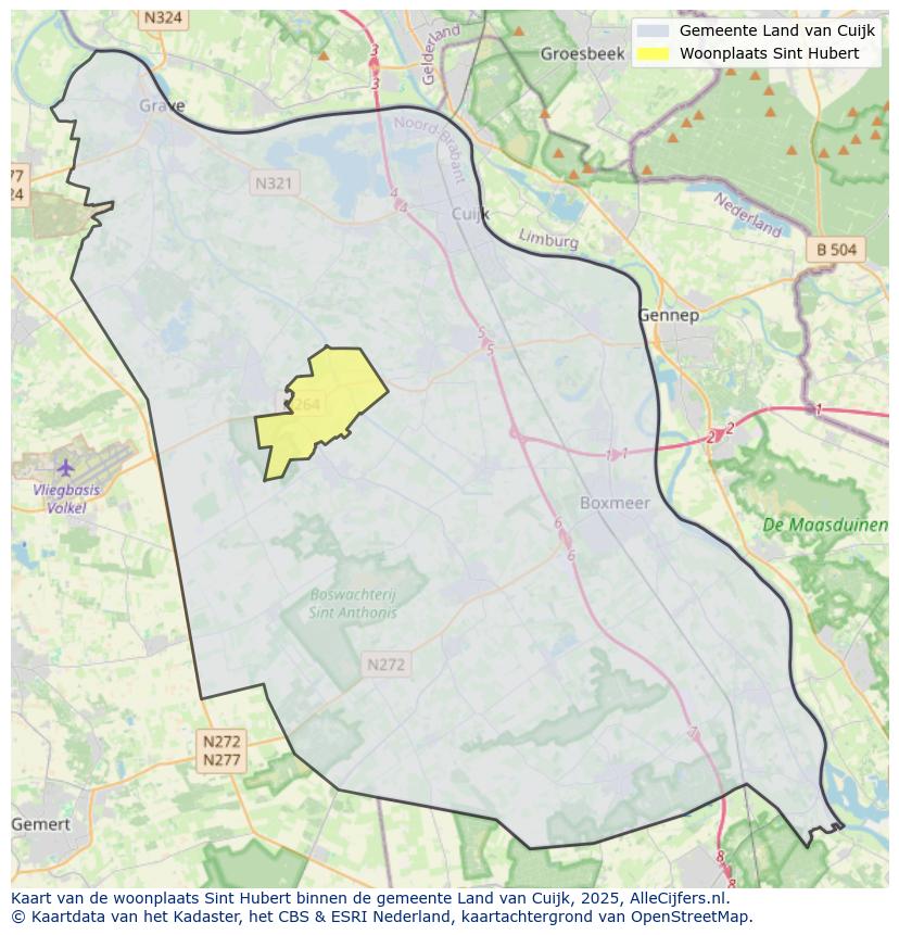 Afbeelding van de woonplaats Sint Hubert op de kaart.