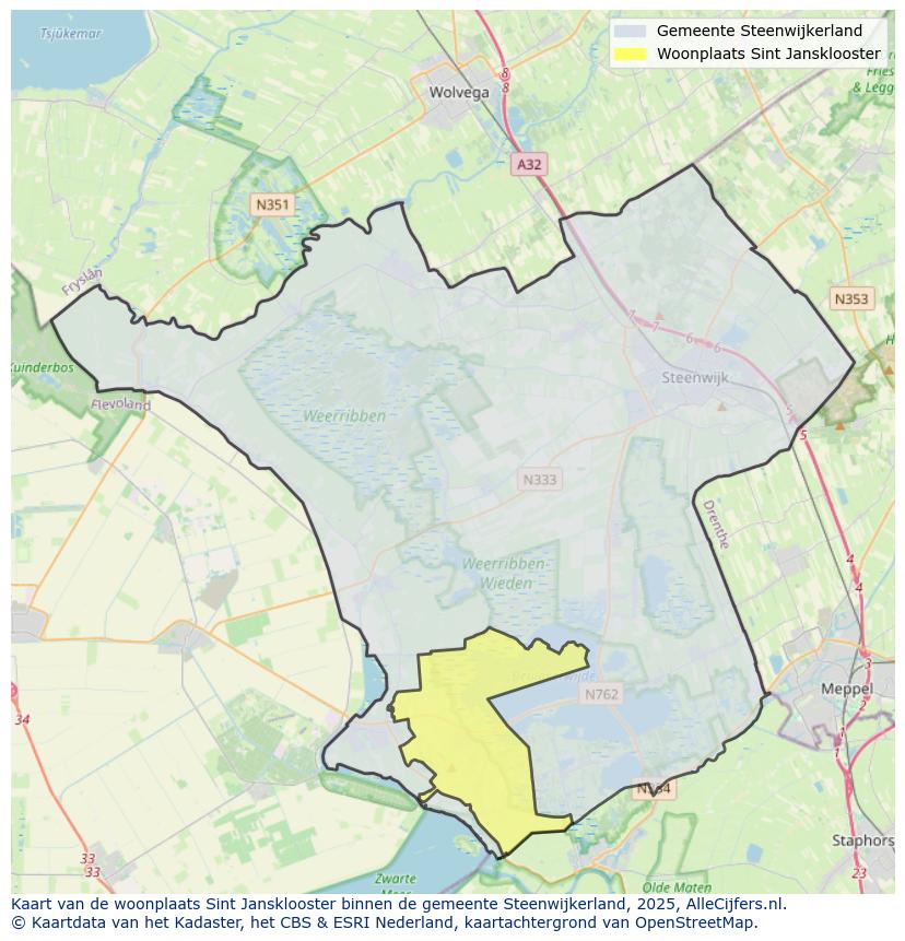 Afbeelding van de woonplaats Sint Jansklooster op de kaart.
