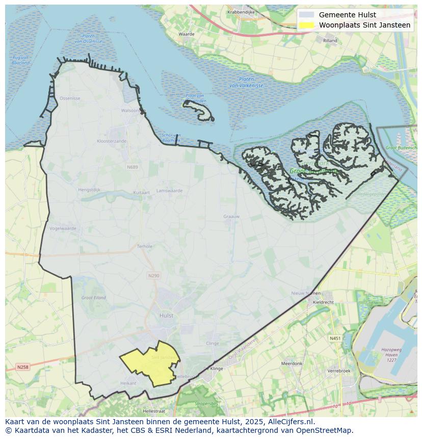 Afbeelding van de woonplaats Sint Jansteen op de kaart.