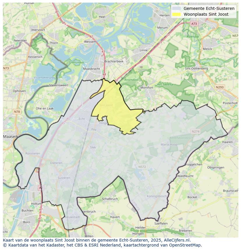 Afbeelding van de woonplaats Sint Joost op de kaart.