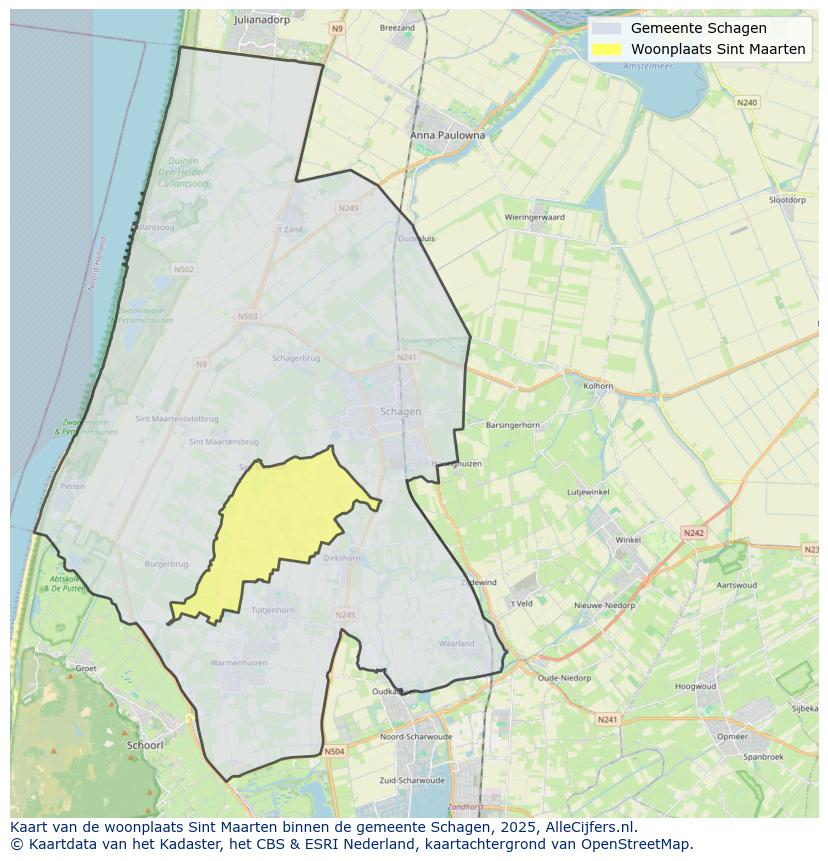 Afbeelding van de woonplaats Sint Maarten op de kaart.