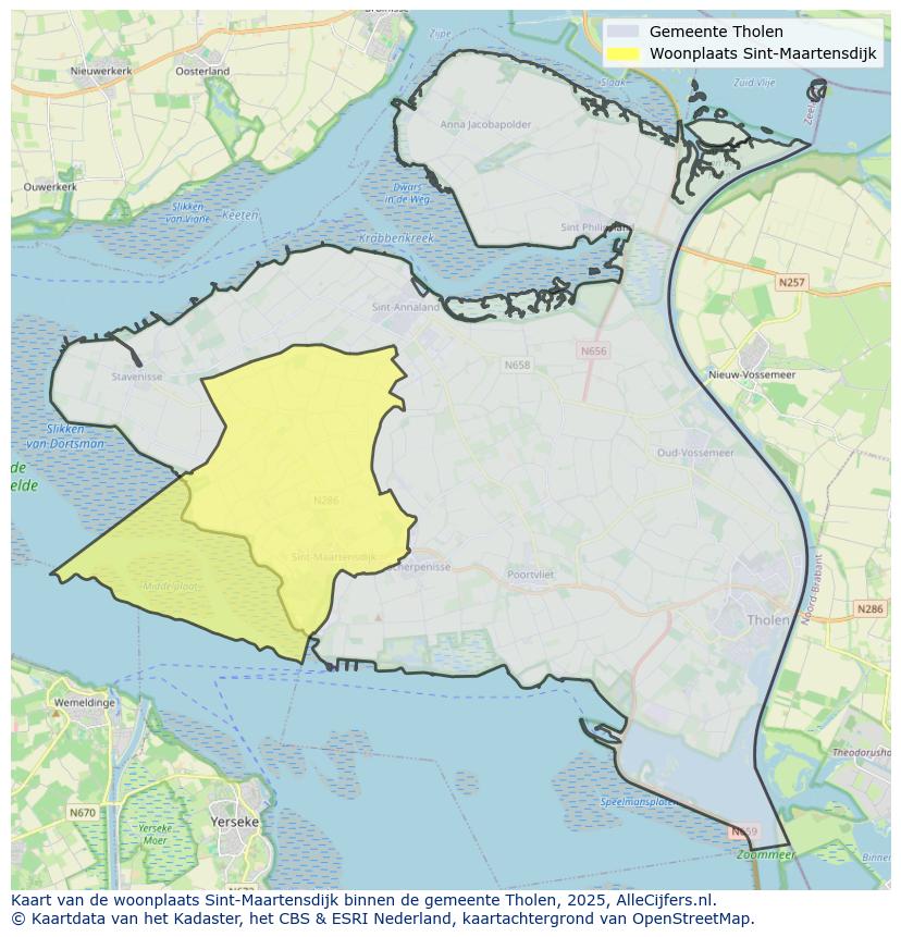 Afbeelding van de woonplaats Sint-Maartensdijk op de kaart.