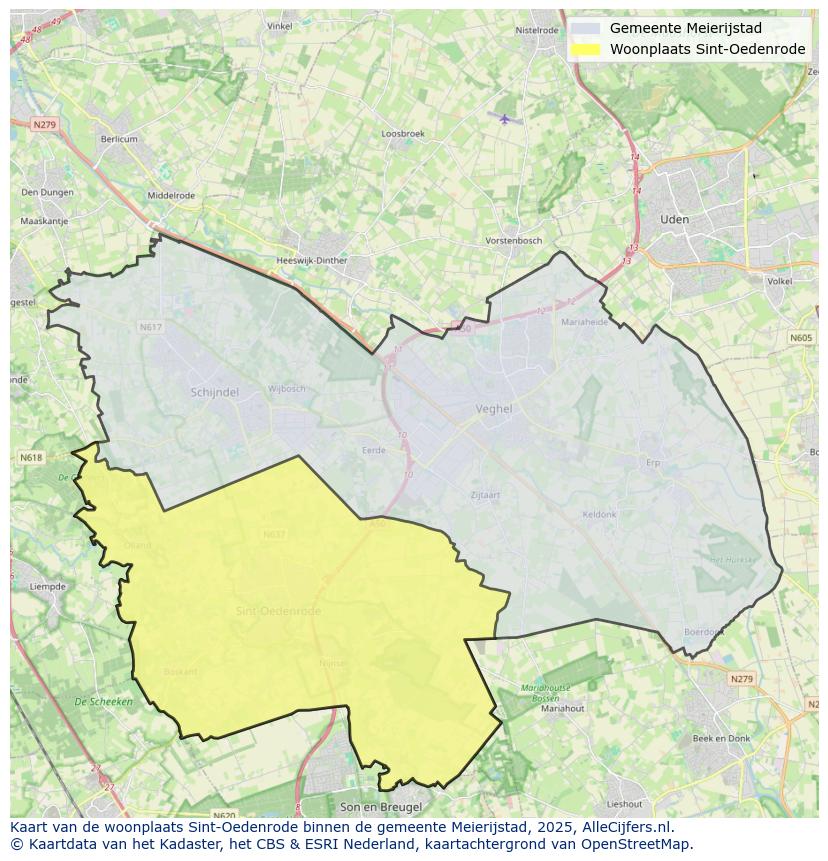 Afbeelding van de woonplaats Sint-Oedenrode op de kaart.