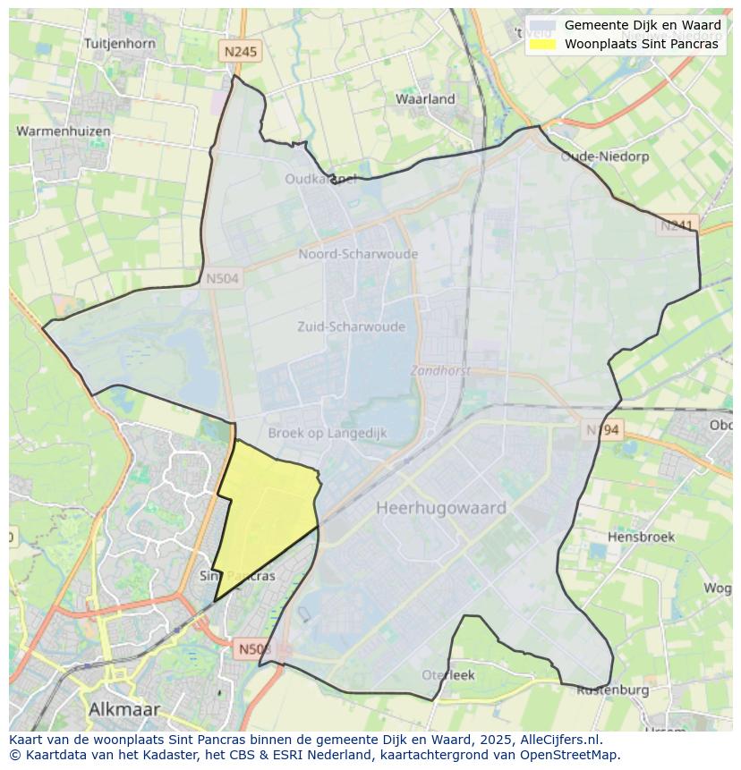 Afbeelding van de woonplaats Sint Pancras op de kaart.