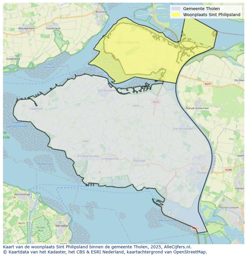 Afbeelding van de woonplaats Sint Philipsland op de kaart.