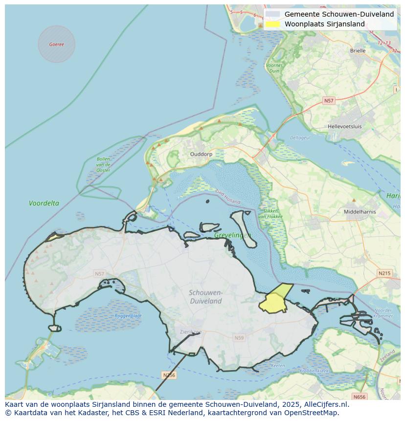 Afbeelding van de woonplaats Sirjansland op de kaart.