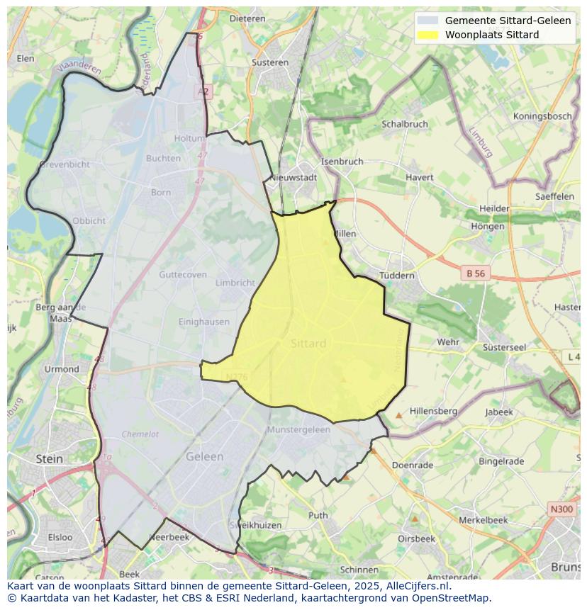 Afbeelding van de woonplaats Sittard op de kaart.