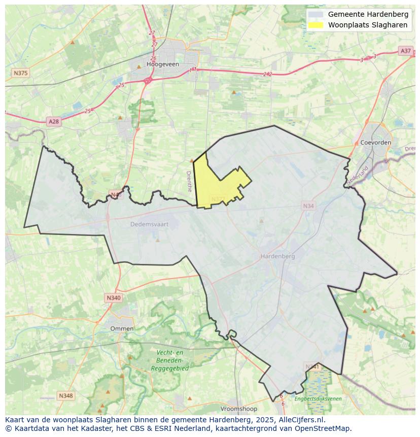 Afbeelding van de woonplaats Slagharen op de kaart.