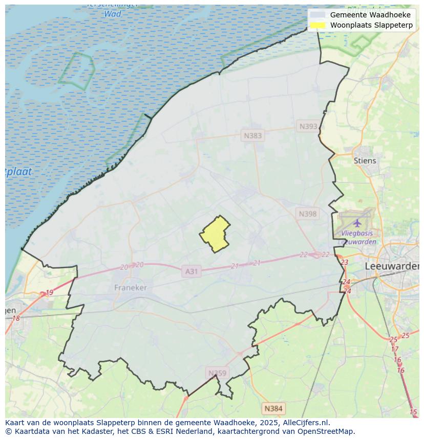 Afbeelding van de woonplaats Slappeterp op de kaart.