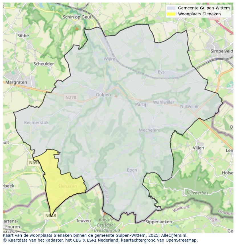Afbeelding van de woonplaats Slenaken op de kaart.