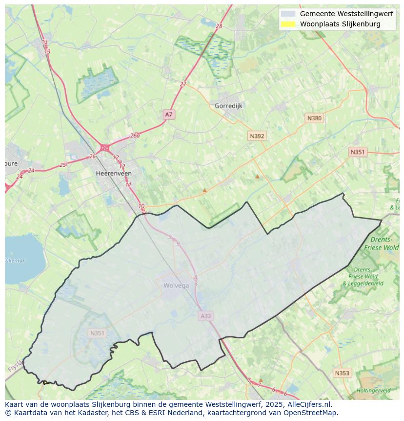 Afbeelding van de woonplaats Slijkenburg op de kaart.