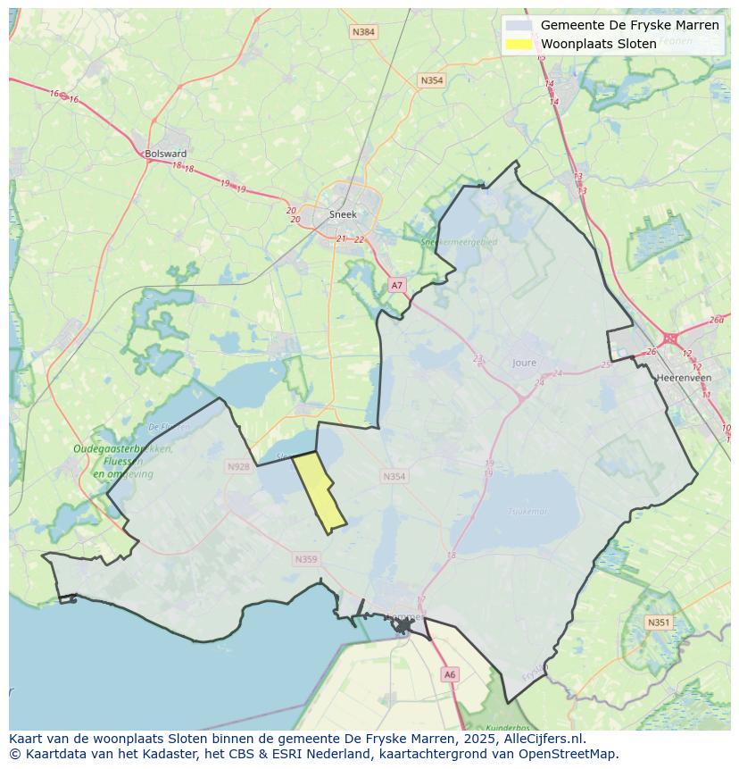 Afbeelding van de woonplaats Sloten op de kaart.