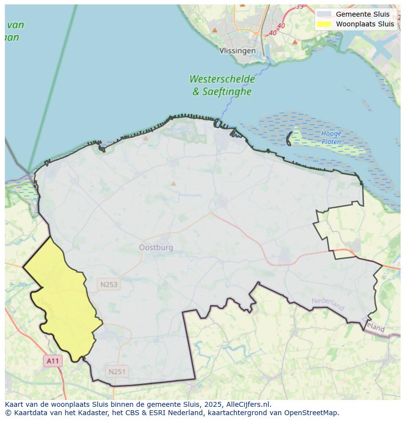 Afbeelding van de woonplaats Sluis op de kaart.