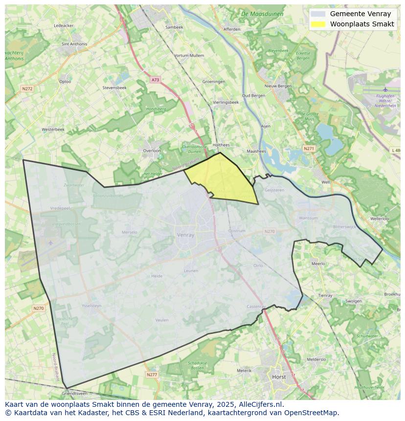 Afbeelding van de woonplaats Smakt op de kaart.