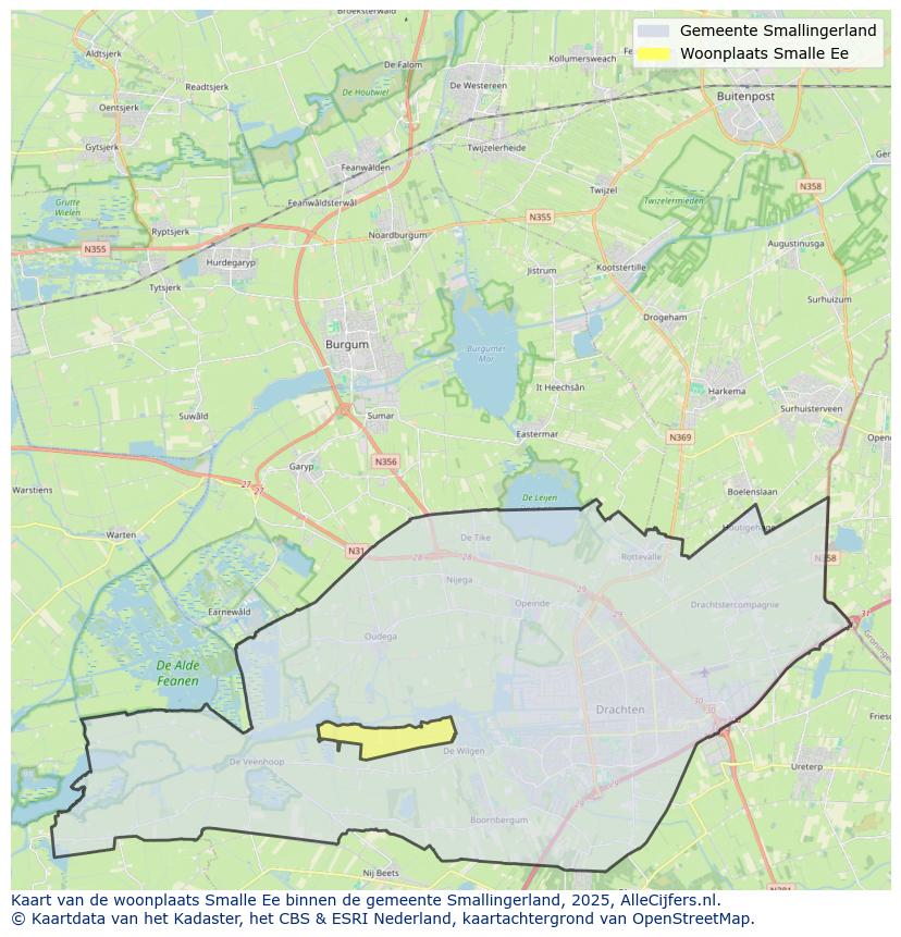 Afbeelding van de woonplaats Smalle Ee op de kaart.