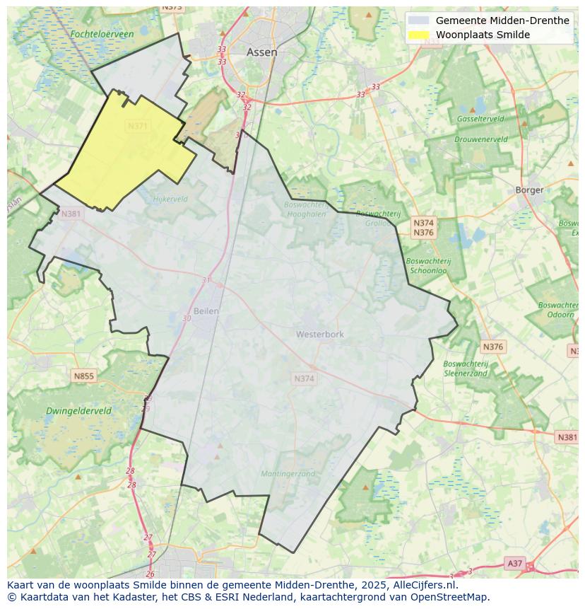 Afbeelding van de woonplaats Smilde op de kaart.
