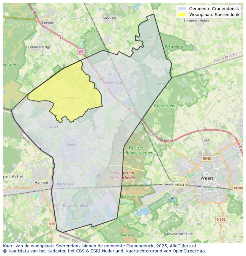 Afbeelding van de woonplaats Soerendonk op de kaart.