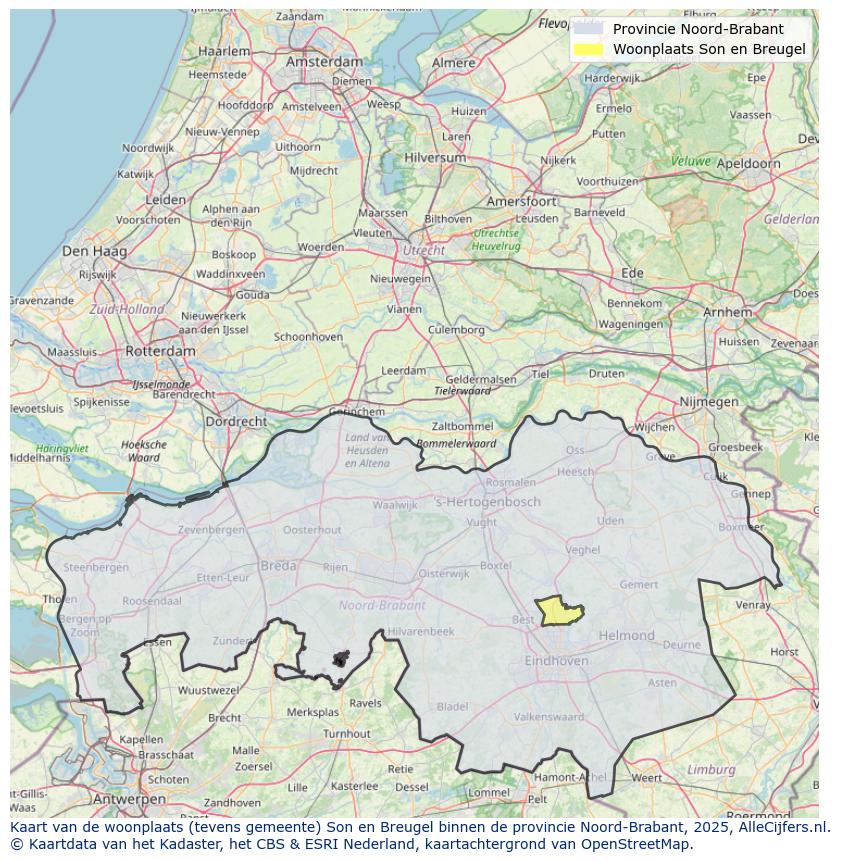 Afbeelding van de woonplaats Son en Breugel op de kaart.