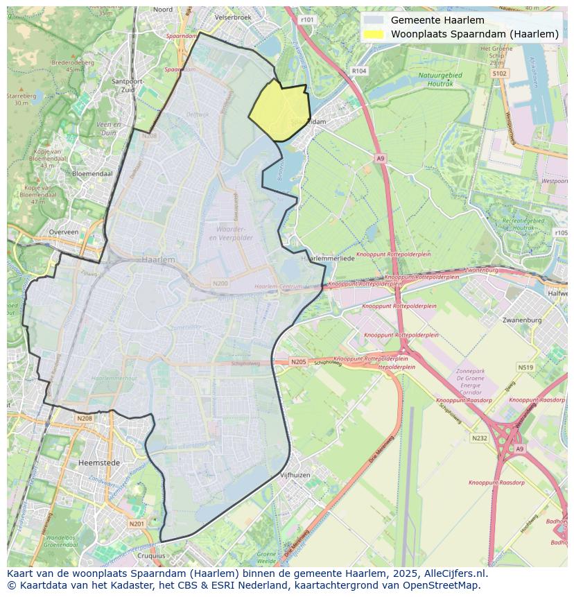 Afbeelding van de woonplaats Spaarndam op de kaart.