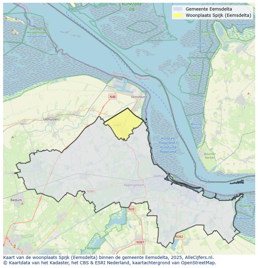 Afbeelding van de woonplaats Spijk op de kaart.