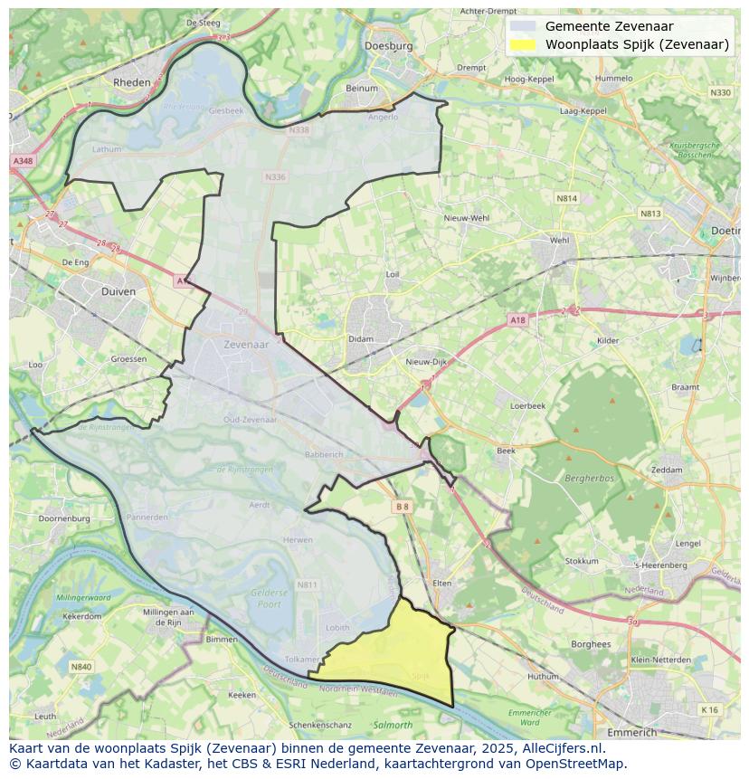 Afbeelding van de woonplaats Spijk op de kaart.