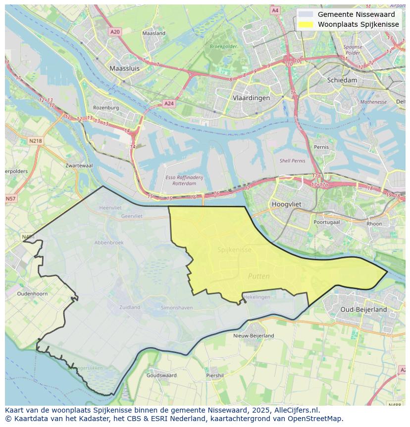 Afbeelding van de woonplaats Spijkenisse op de kaart.