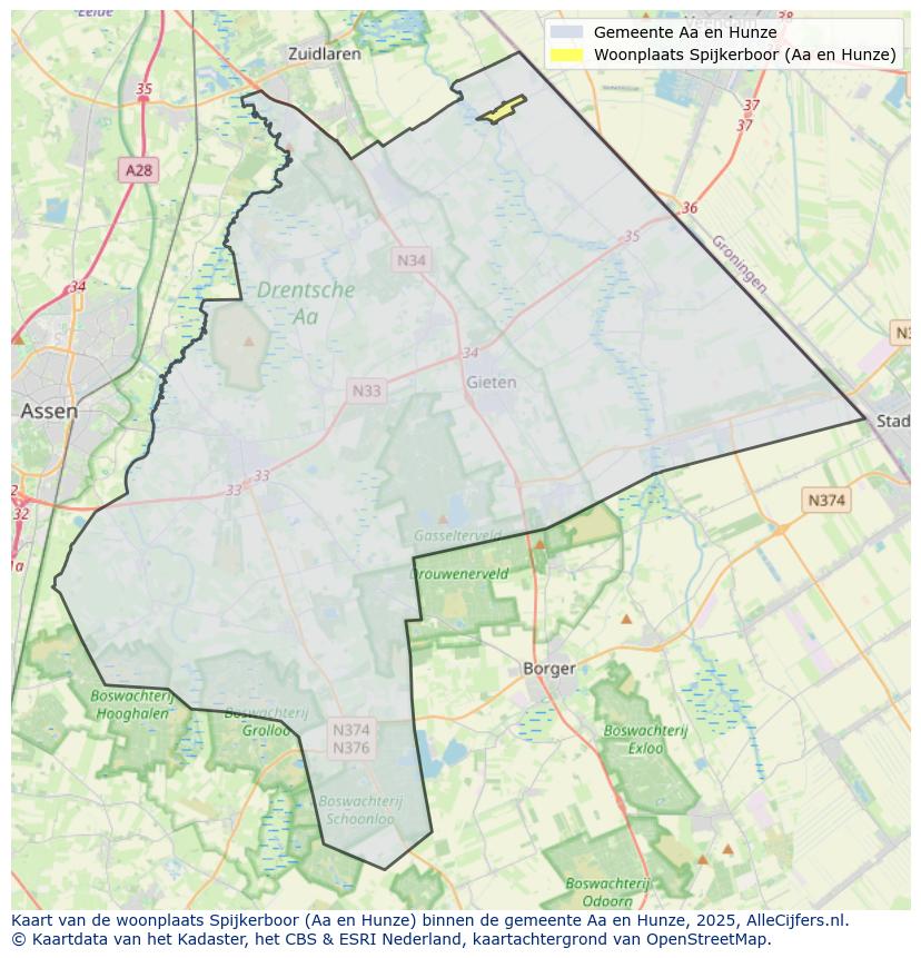 Afbeelding van de woonplaats Spijkerboor op de kaart.