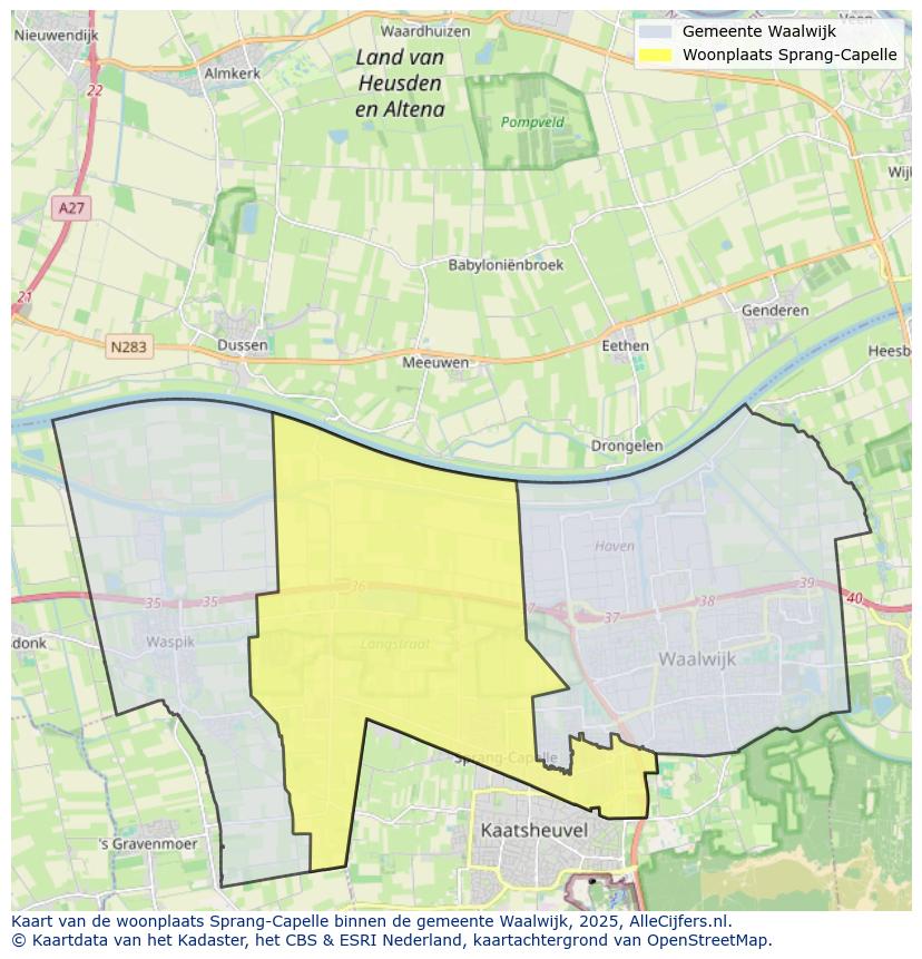 Afbeelding van de woonplaats Sprang-Capelle op de kaart.