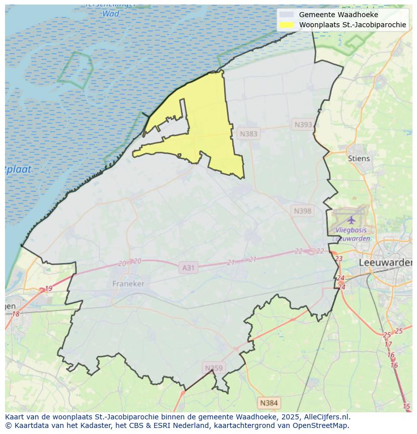 Afbeelding van de woonplaats St.-Jacobiparochie op de kaart.