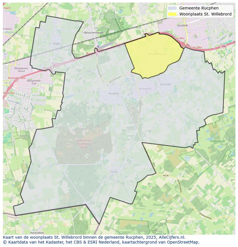 Afbeelding van de woonplaats St. Willebrord op de kaart.