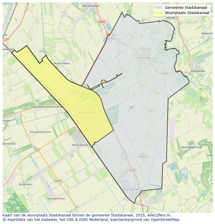 Afbeelding van de woonplaats Stadskanaal op de kaart.