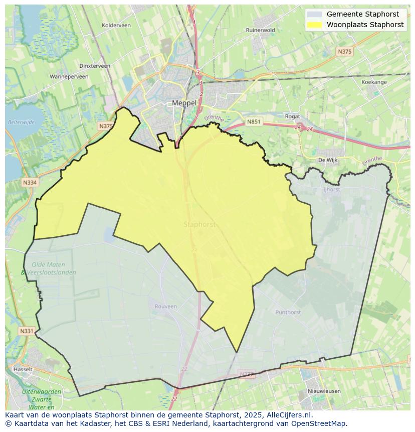 Afbeelding van de woonplaats Staphorst op de kaart.