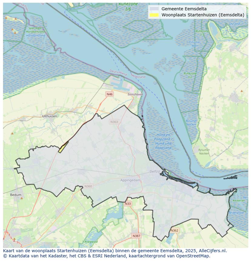 Afbeelding van de woonplaats Startenhuizen op de kaart.