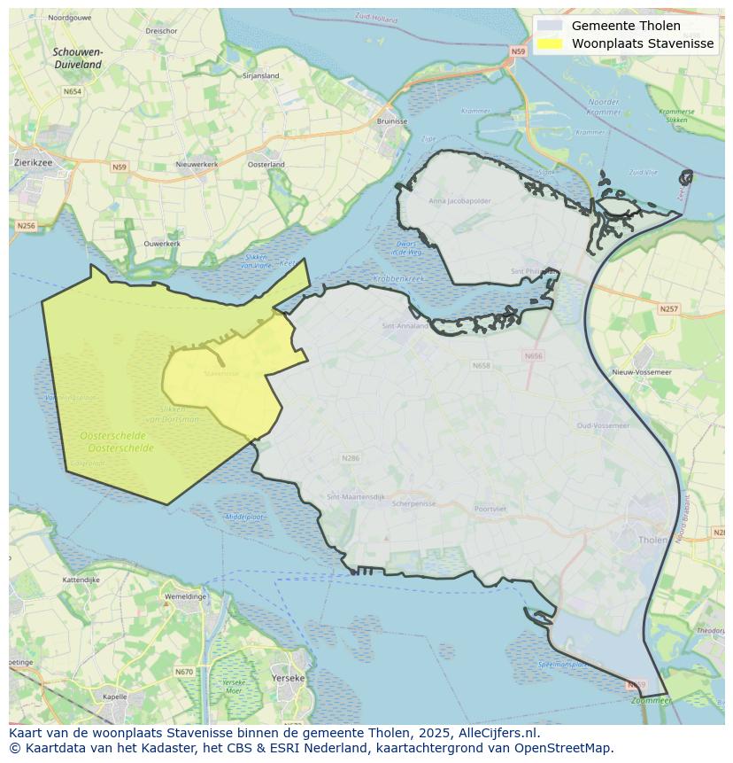 Afbeelding van de woonplaats Stavenisse op de kaart.