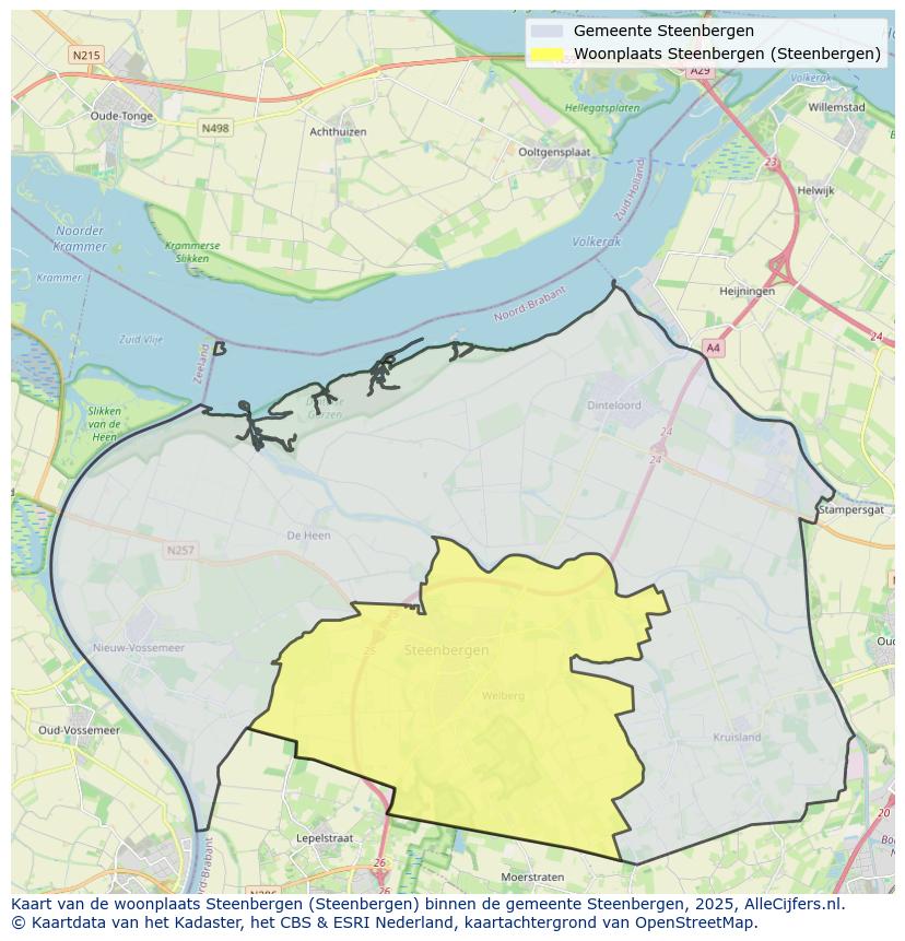 Afbeelding van de woonplaats Steenbergen op de kaart.