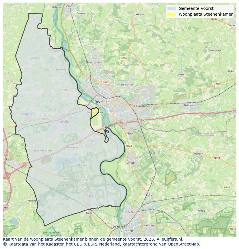 Afbeelding van de woonplaats Steenenkamer op de kaart.
