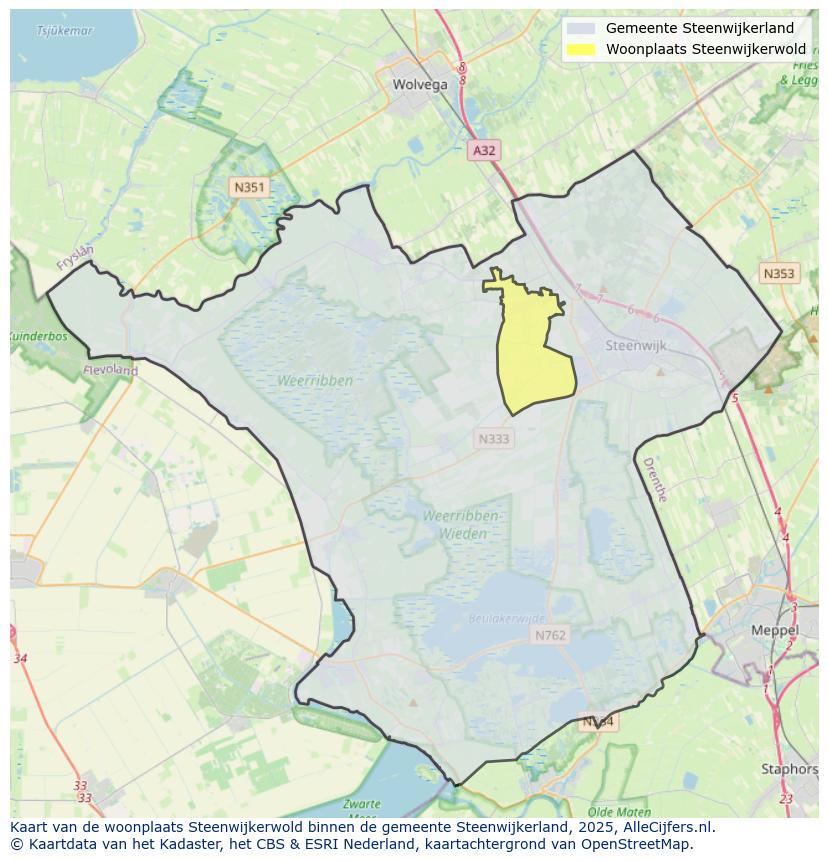 Afbeelding van de woonplaats Steenwijkerwold op de kaart.