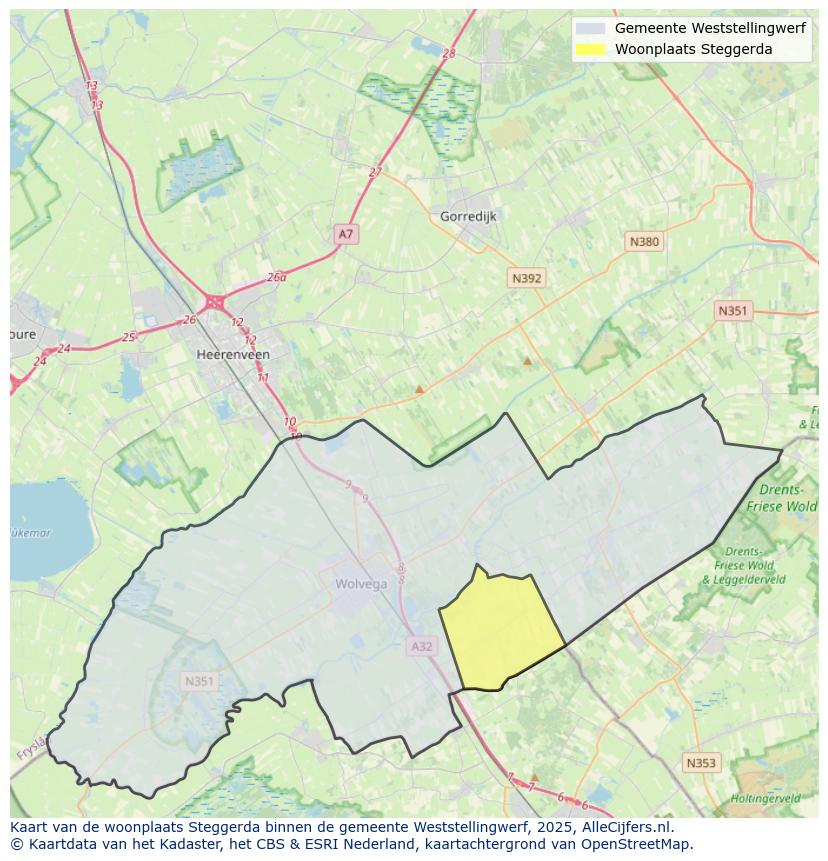 Afbeelding van de woonplaats Steggerda op de kaart.