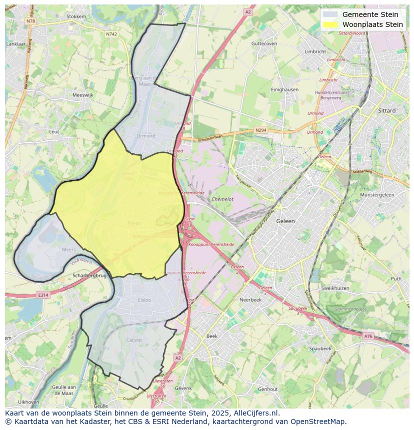 Afbeelding van de woonplaats Stein op de kaart.